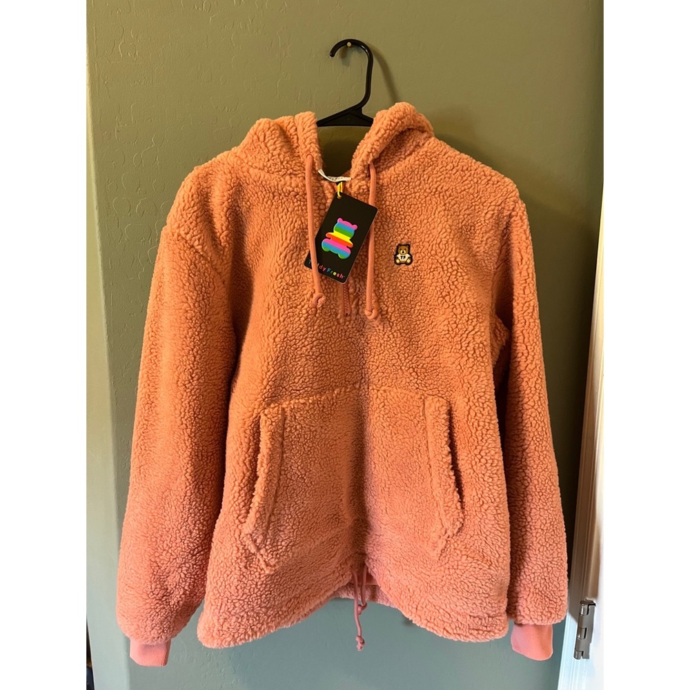 🌟 NWT Teddy Fresh Sherpa Half Zip Hoodie Size XS in Peach